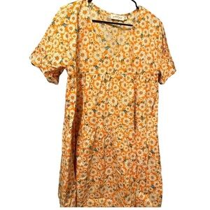 Petal & Pup Babydoll V-Neck Floral Orange Short Sleeve Dress Flowers Teacher